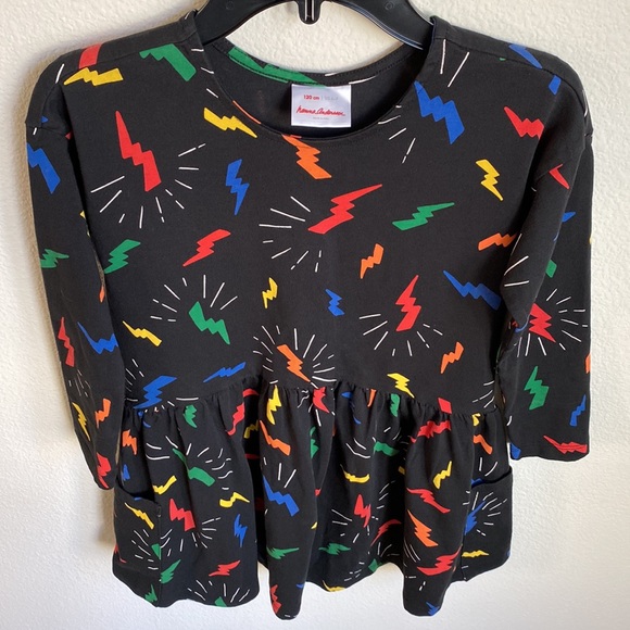 Hanna Andersson Lightning Bolt Pattern Long Sleeves Black Cotton Dress Sz 6-7 - Picture 7 of 7
